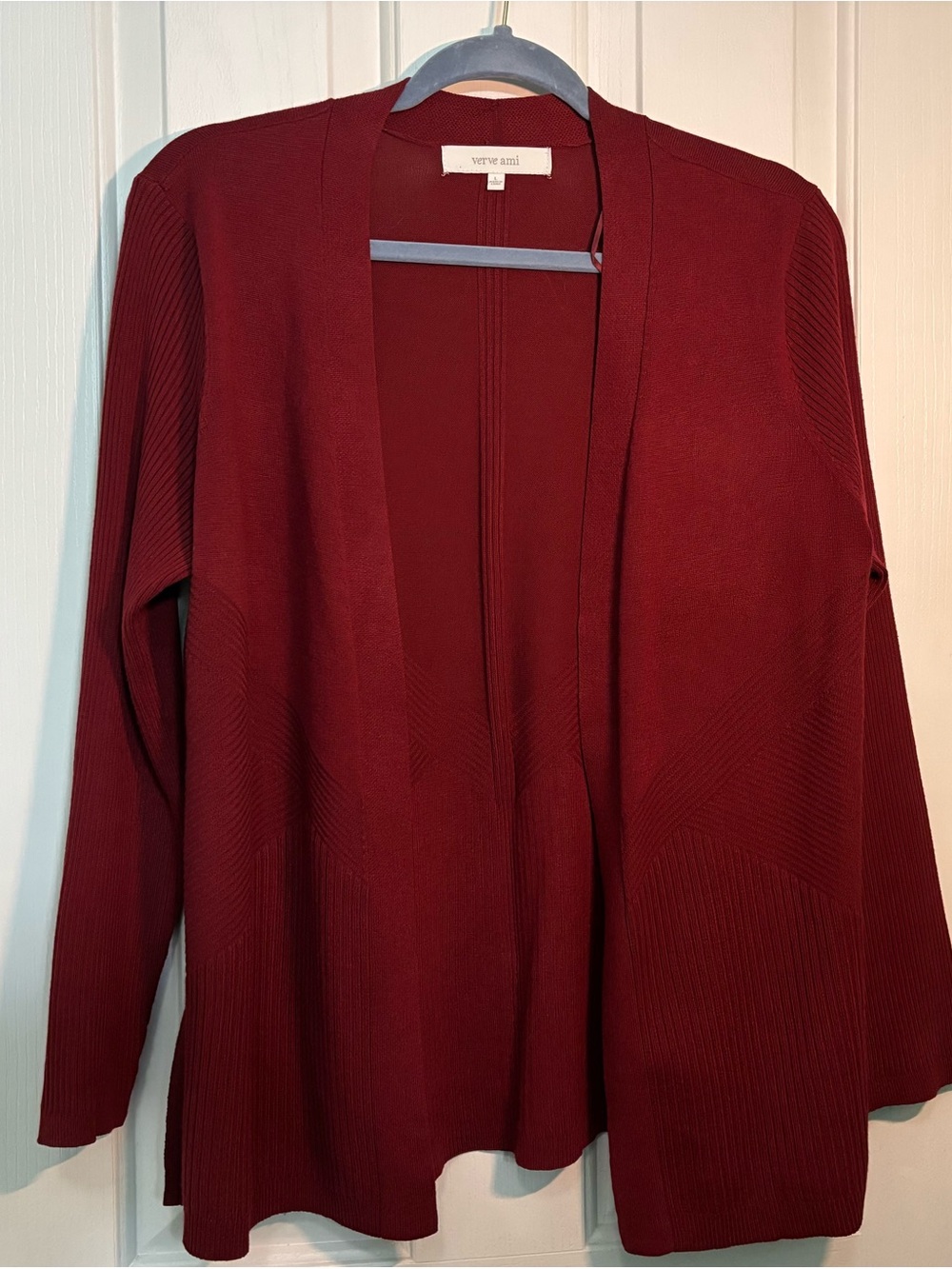Verve Ami Women's Open Front Wine Red Cardigan